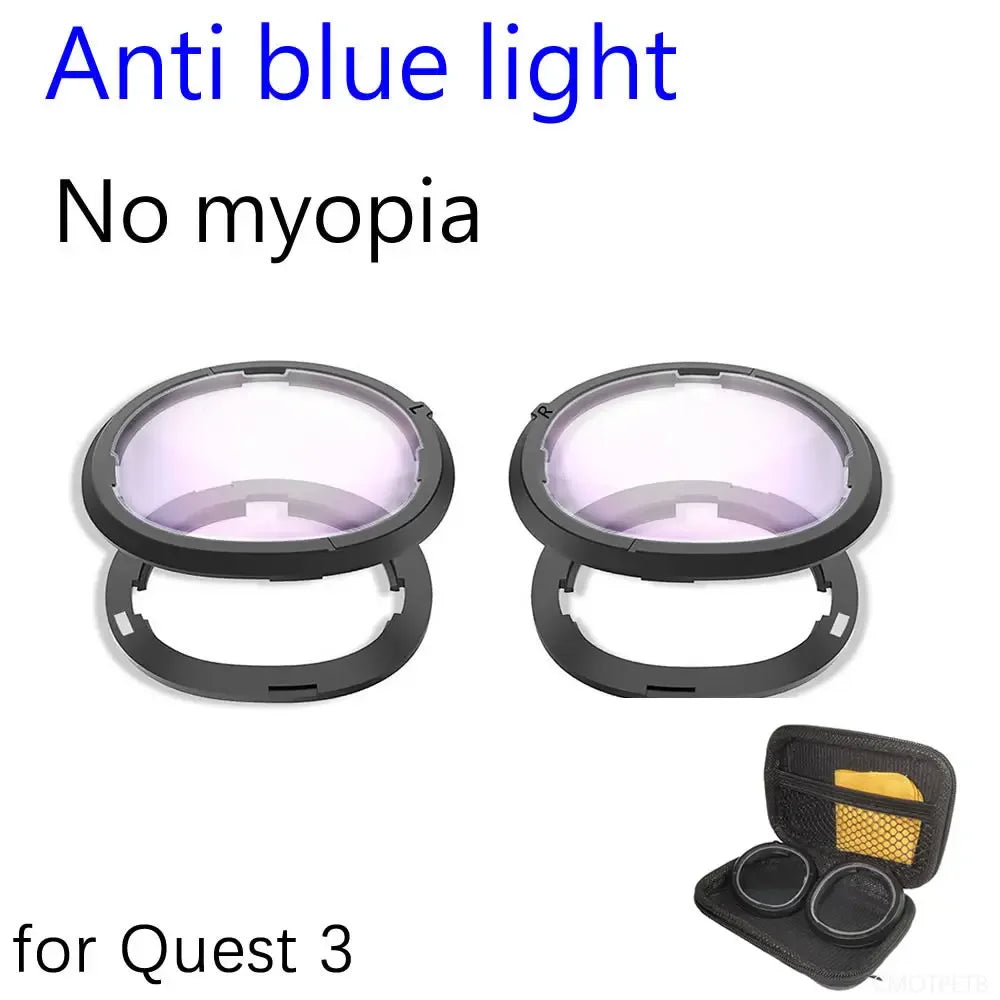 Black magnetic VR lens frames with anti-blue light lenses and storage case.