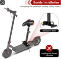 Black adjustable folding electric scooter saddle with a padded black and red seat and sturdy iron base.