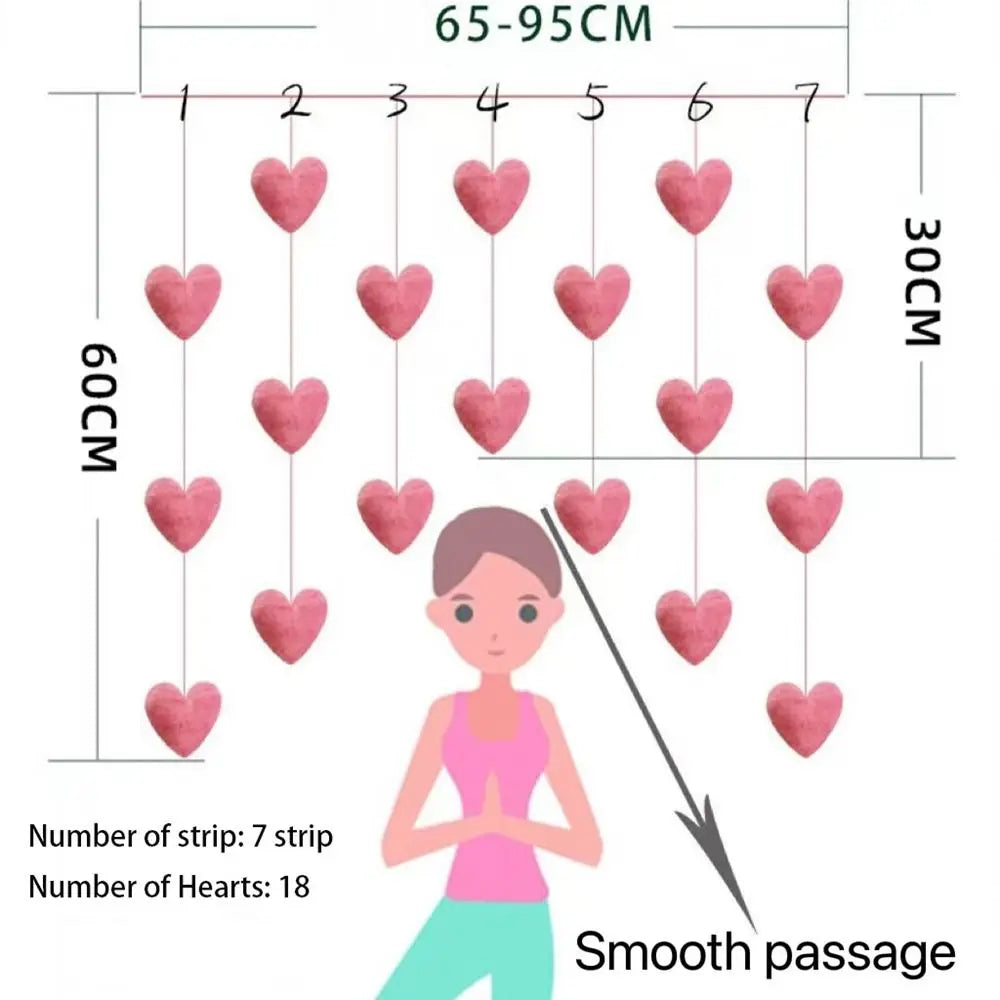 Decorative pink heart-shaped hanging ornament, featuring 7 vertical strings with a total of 18 hearts for room decor.