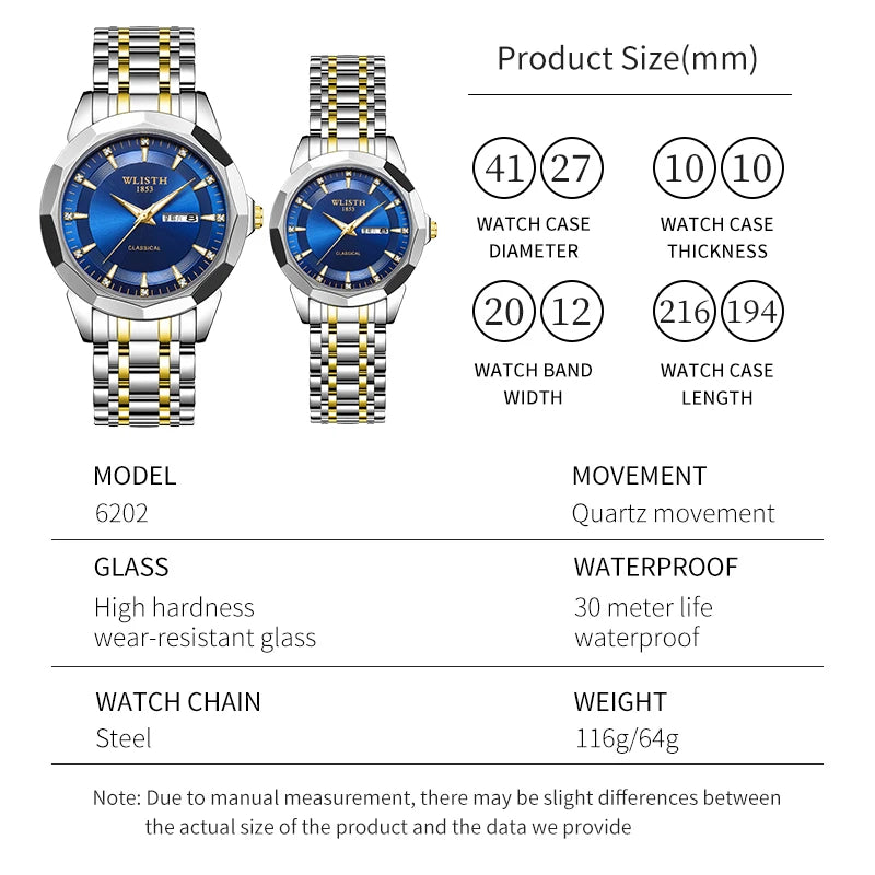Classic men's stainless steel watch with a blue dial, gold and silver link bracelet, and day-date display.