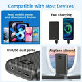 Black carbon-fibre finish 40000mAh power bank featuring USB and DC ports, LED display, and fast charging capability.