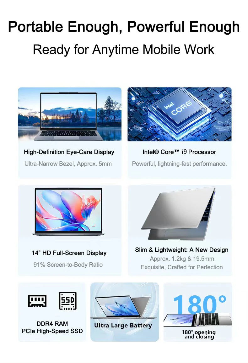 14.1 Inch Slim Laptop Windows 11 Intel Core Gaming