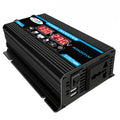 Black 4000W car power inverter with a digital display, two USB ports, and a universal AC outlet.