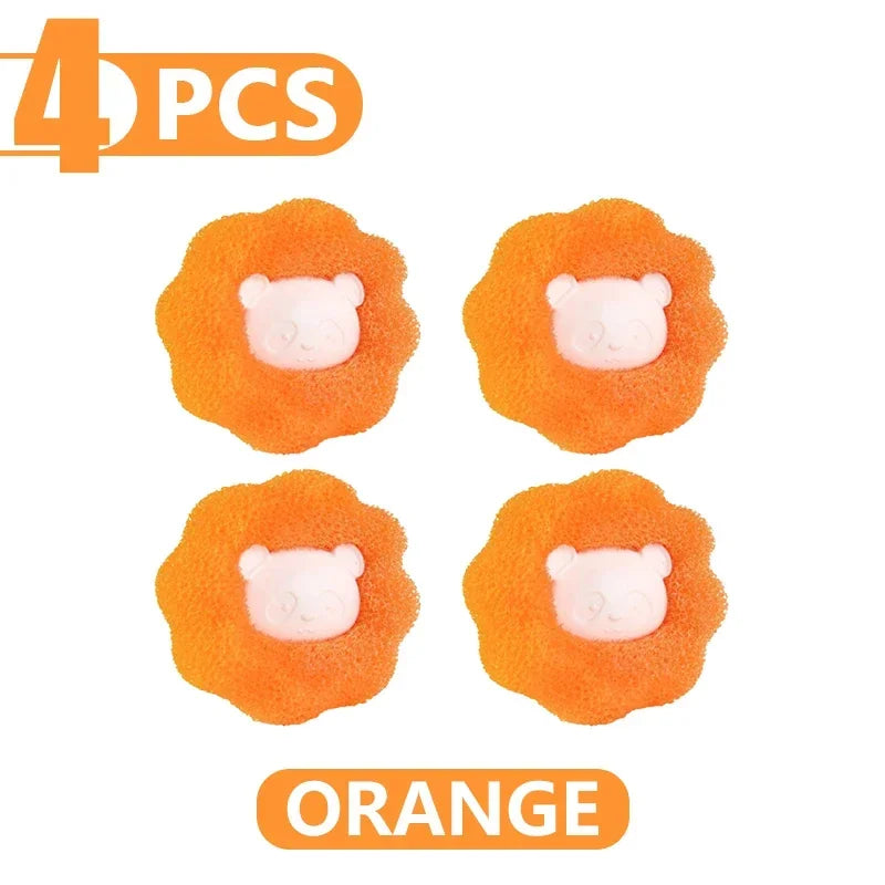 Pack of 4 round, orange cleaning sponges with a cute white panda face in the centre.