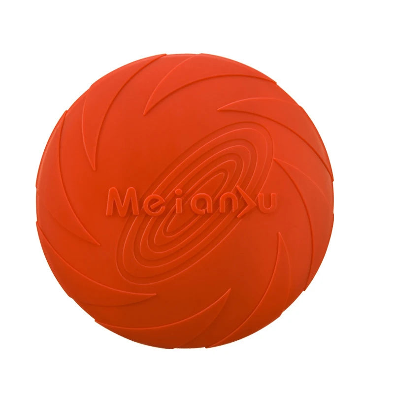 A vibrant orange silicone flying disc dog toy with a textured, aerodynamic design for durable play.