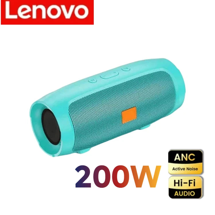 Turquoise portable wireless Bluetooth speaker with Hi-Fi audio and noise cancellation features.