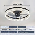 18.9in smart LED ceiling fan in black with a faceted crystal-effect rim, central blades, and remote control features.