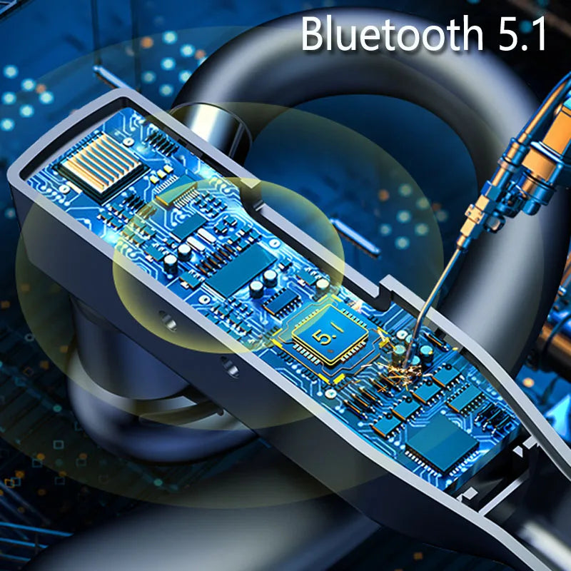 Dark grey wireless Bluetooth 5.1 headphones, highlighting the intricate internal circuit board technology.