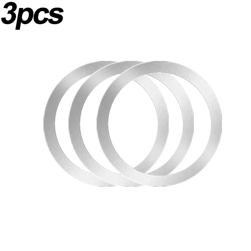 A set of three simple silver-toned circular rings with a smooth, minimalist design on a white background.