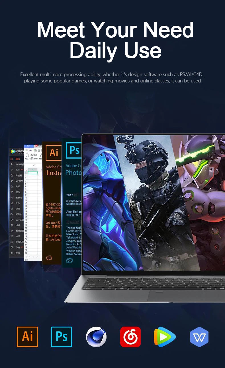 Sleek, silver 15.6-inch gaming laptop displaying high-resolution gaming graphics and design software interface.
