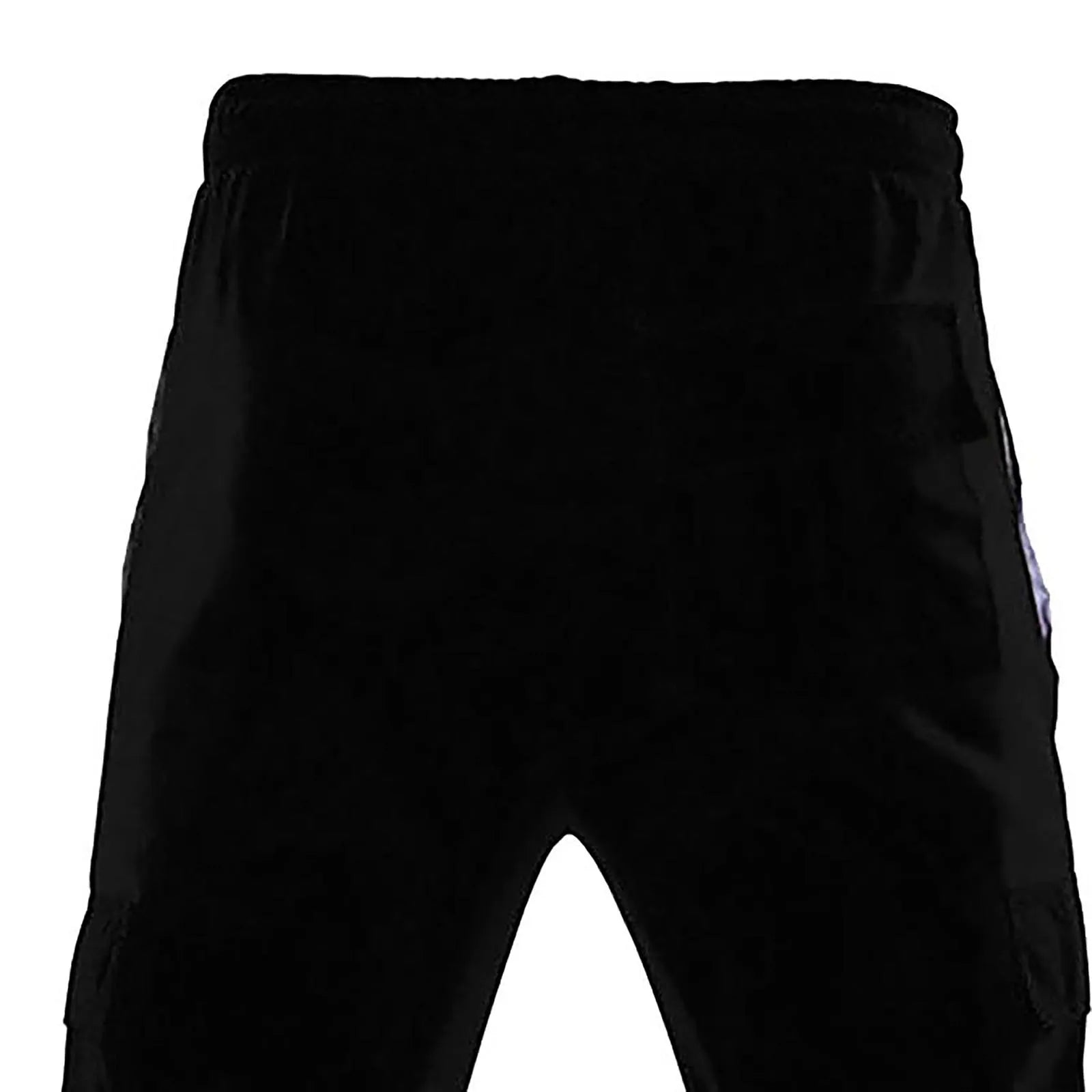 Black men’s work trousers featuring side cargo pockets and reflective silver strips along the seams.