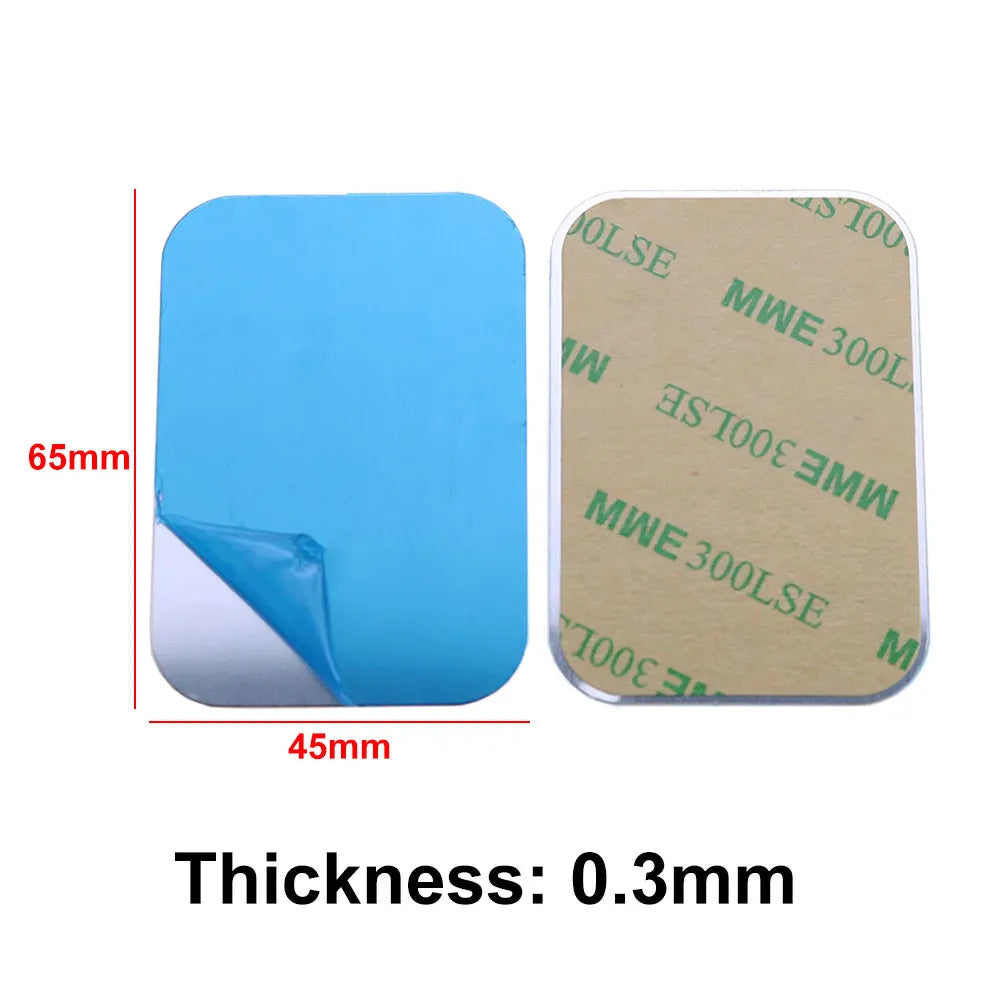 Two rectangular adhesive pads, 65x45mm and 0.3mm thick. One shows a blue peel-off liner, the other has tan backing.