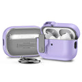 Lilac silicone protective case for AirPods Pro with locking clip and keyring.