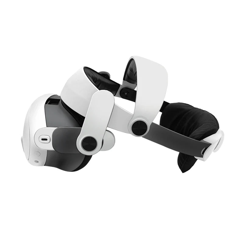 Adjustable white halo head strap for VR headset, featuring comfortable black padded support and a sleek, modern design.
