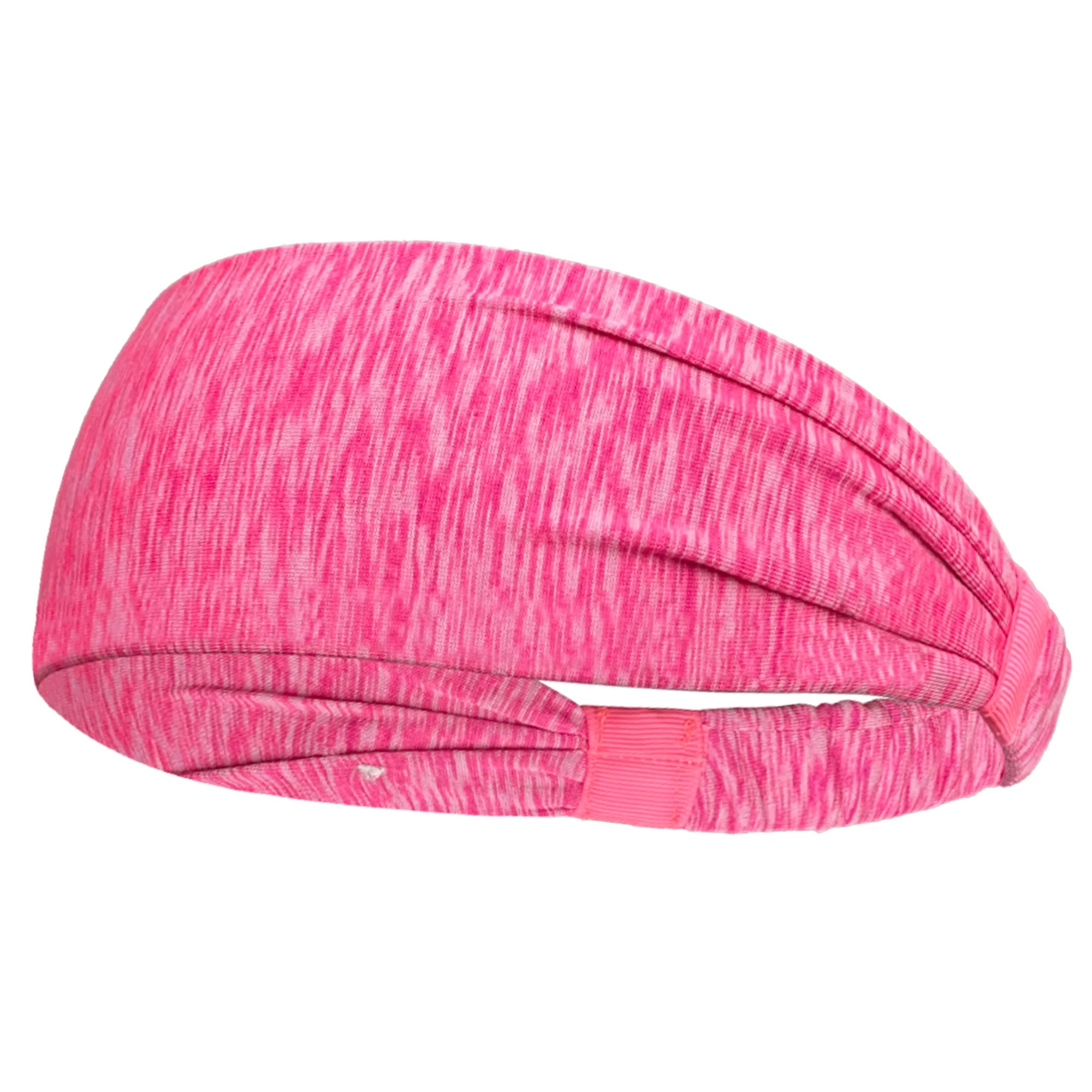 Hot pink marl sports headband with pleated detail and elasticated back strap.