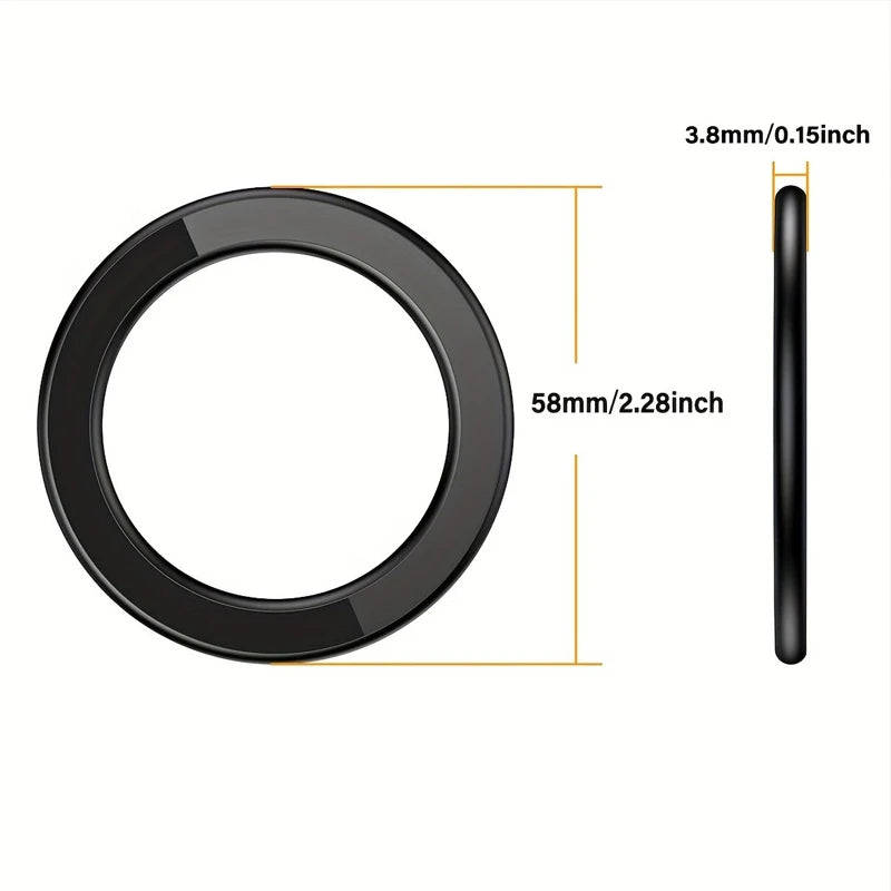 Black circular ring accessory with 58mm diameter and 3.8mm thickness shown from front and side profiles.