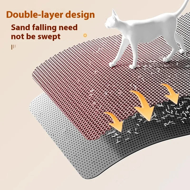 Double-layer waterproof cat litter mat in pink, featuring a honeycomb design to trap loose litter effectively.