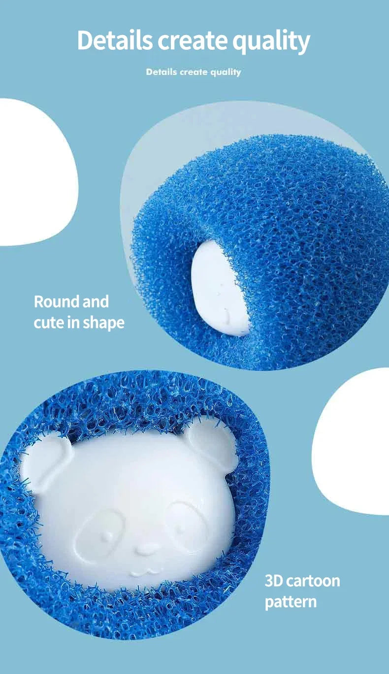 Round blue sponge with a cute white 3D cartoon bear face in the centre.