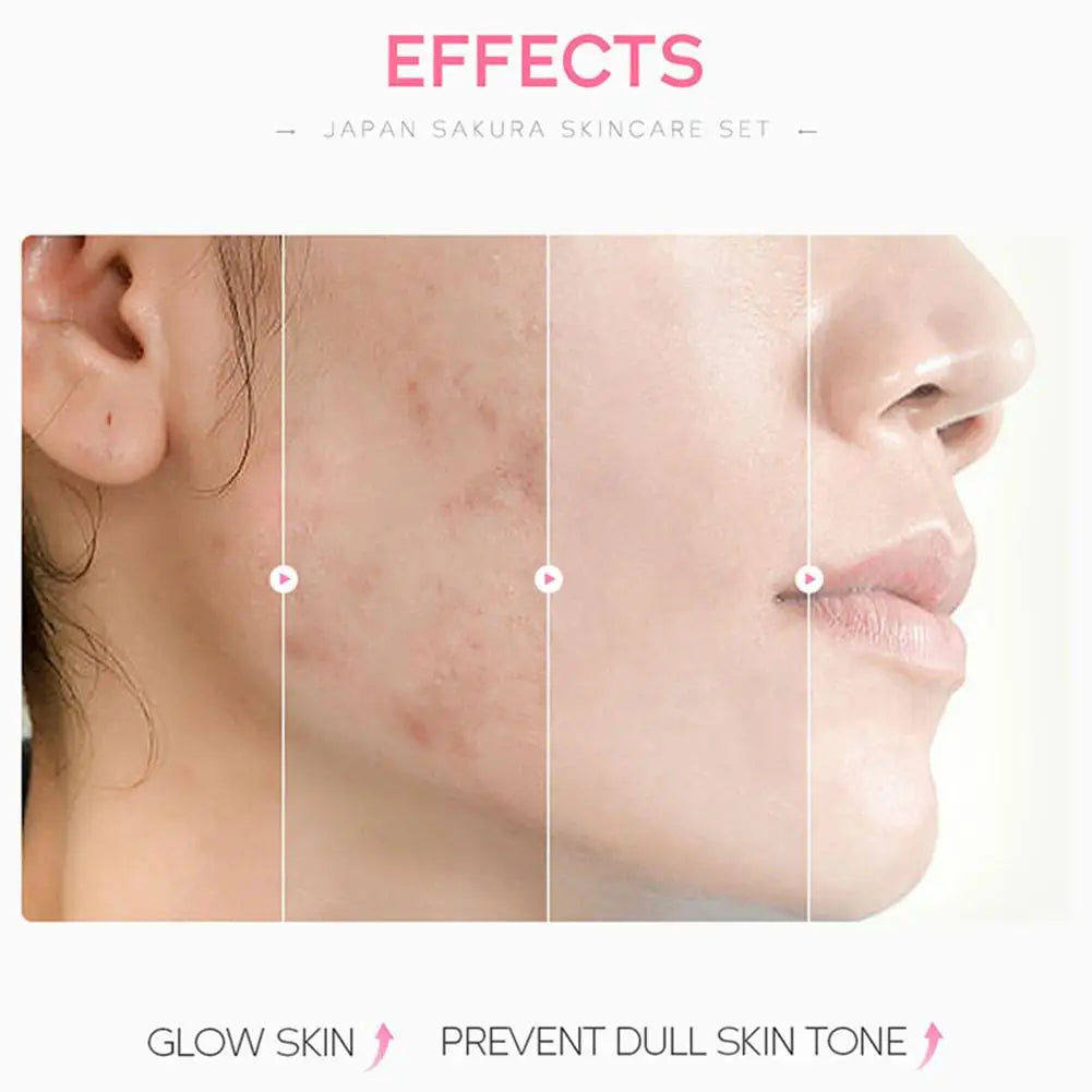 Before and after comparison of skin texture and brightness showing improved clarity and a glowing complexion.