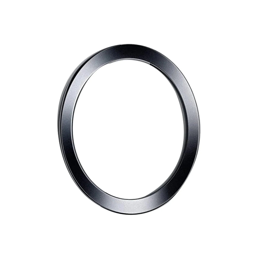 Minimalist circular frame in a sleek, metallic dark grey finish, set against a plain white background.