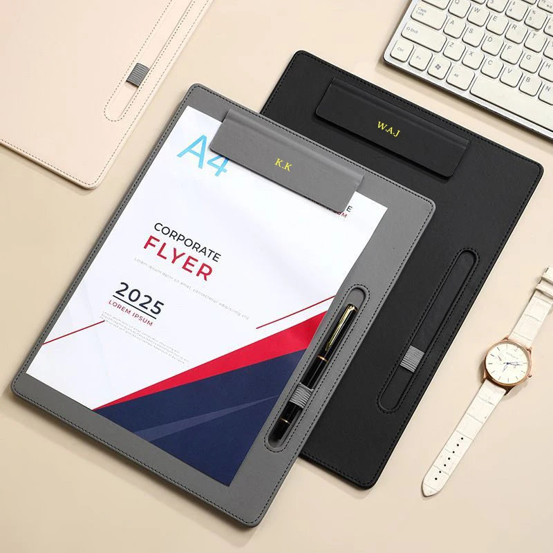 Business Office Clipboard - A4 Paper File Pen Slot - Leather Luxury