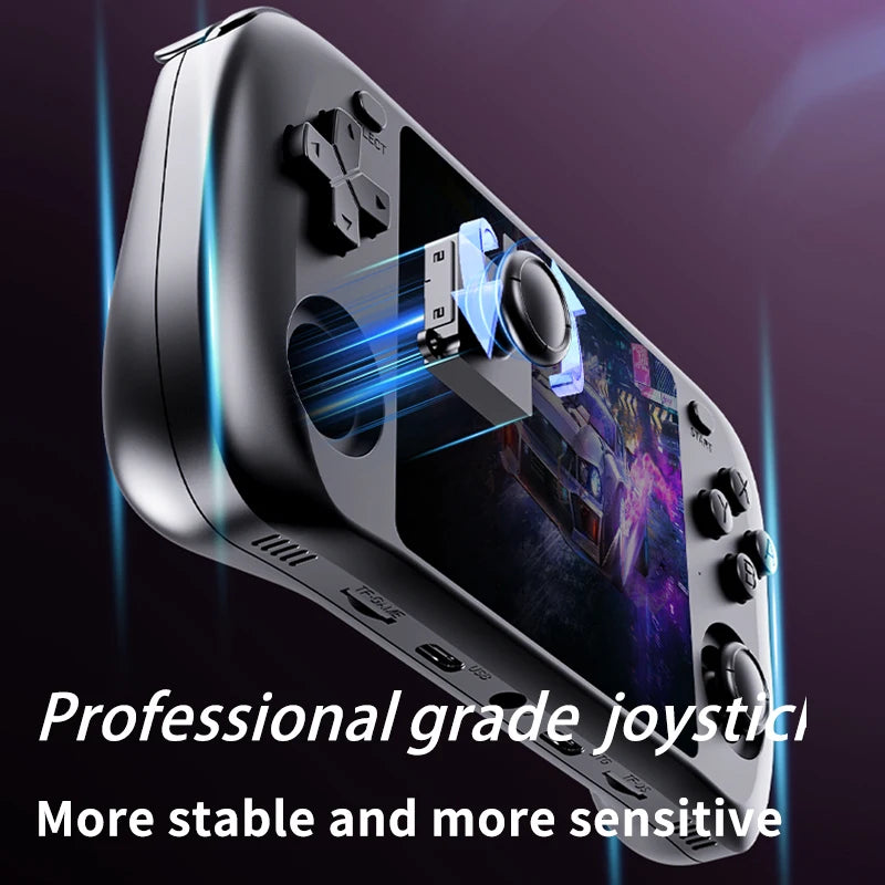 Gray H36S handheld retro gaming console with HD display, D-pad, dual joysticks, and action buttons.