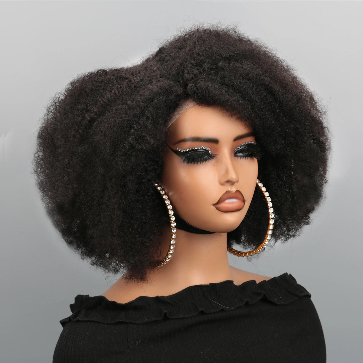 Black kinky curly short bob human hair wig with a natural lace front and high-density afro texture.