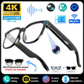 Black smart glasses with built-in 4K camera, AI translation, Bluetooth, Wi-Fi, and interchangeable photochromic lenses.