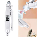 White 2-in-1 electric pet nail trimmer and grinder with digital battery display and built-in LED light.