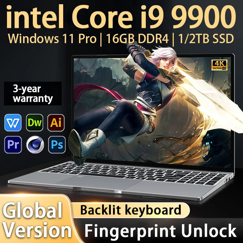 Sleek silver 15.6-inch laptop with backlit keyboard, displaying high-resolution gaming graphics.