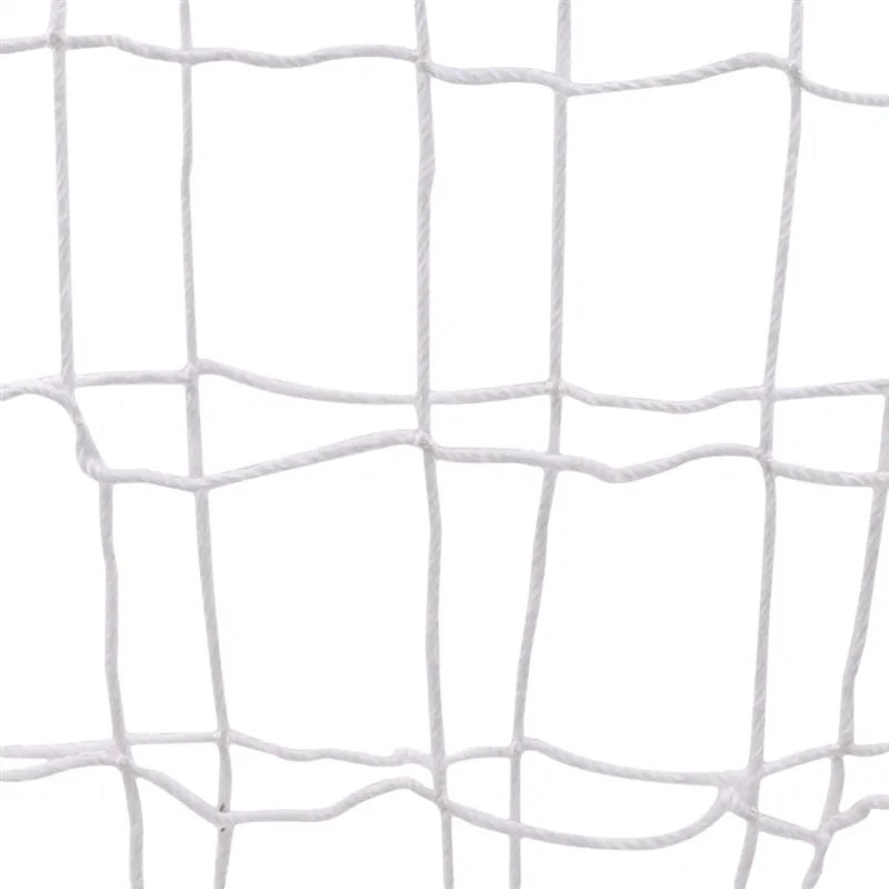 Close-up of a durable white sports netting with a classic square-mesh design for football or goal posts.