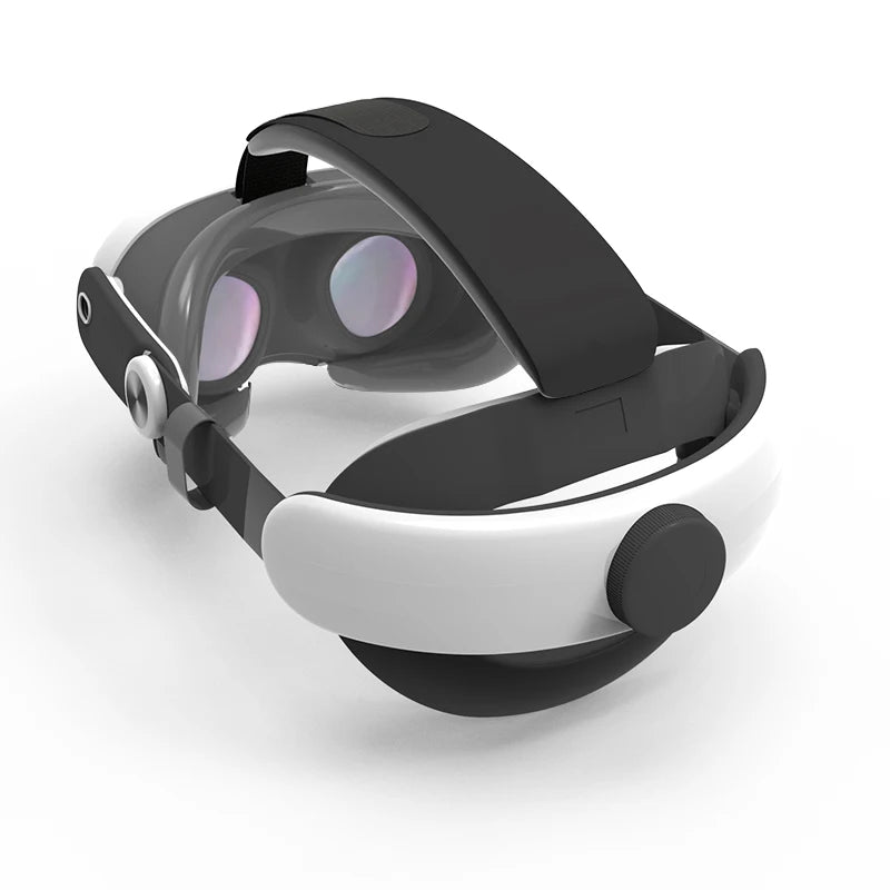 Adjustable halo strap for VR headset in black and white, featuring a rear adjustment dial and comfort-fit design.
