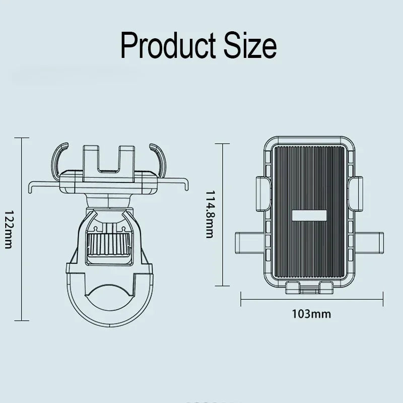 Line drawing showing dimensions of a black adjustable mobile phone car mount with a secure cradle and mounting base.