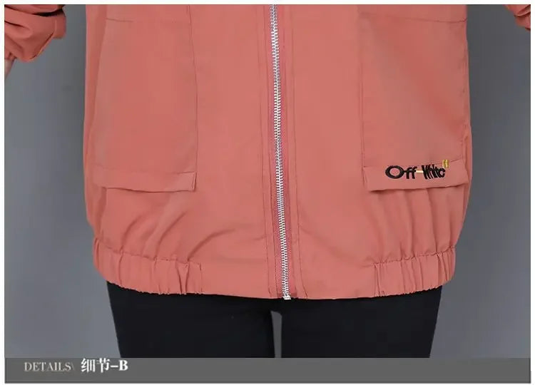 Dusty pink zip-up casual jacket with front patch pockets, long sleeves, and a ribbed elasticated hem.