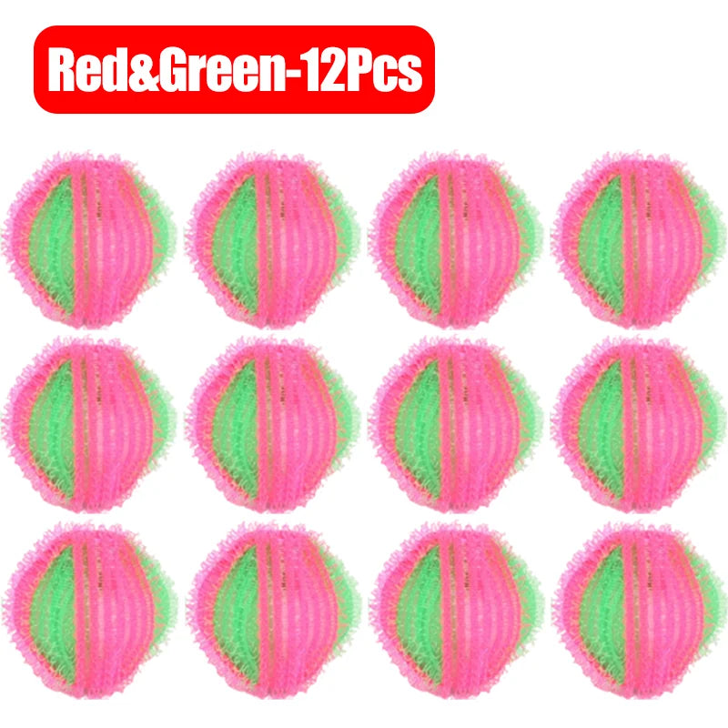 A set of 12 round, textured sensory balls in alternating segments of bright pink and green.