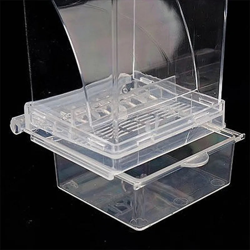 Clear plastic, multi-part food or storage container with a hinged lid, open top section, and rectangular base.