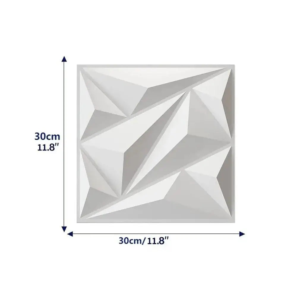 White 3D decorative wall tile featuring a modern geometric diamond design, measuring 30cm by 30cm.