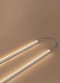 Modern minimalist double bed frame featuring sleek, integrated warm LED strip lighting.