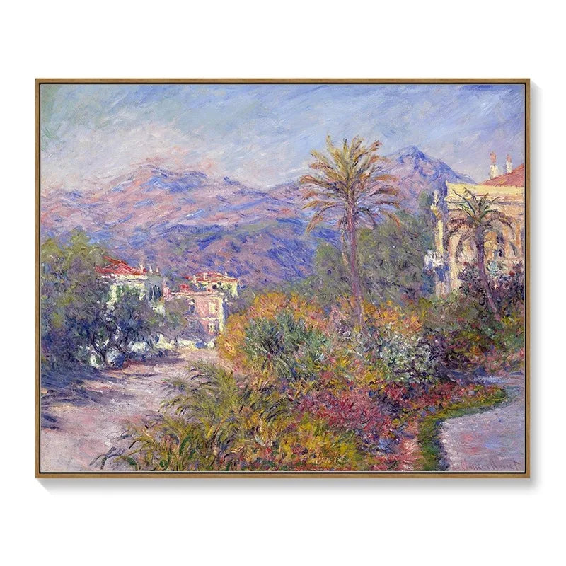 Decorative meter box cover featuring an impressionist Mediterranean landscape with palm trees and soft pastel mountains.