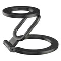 Matte black folding ring phone stand with a minimalist, adjustable design, shown against a white background.