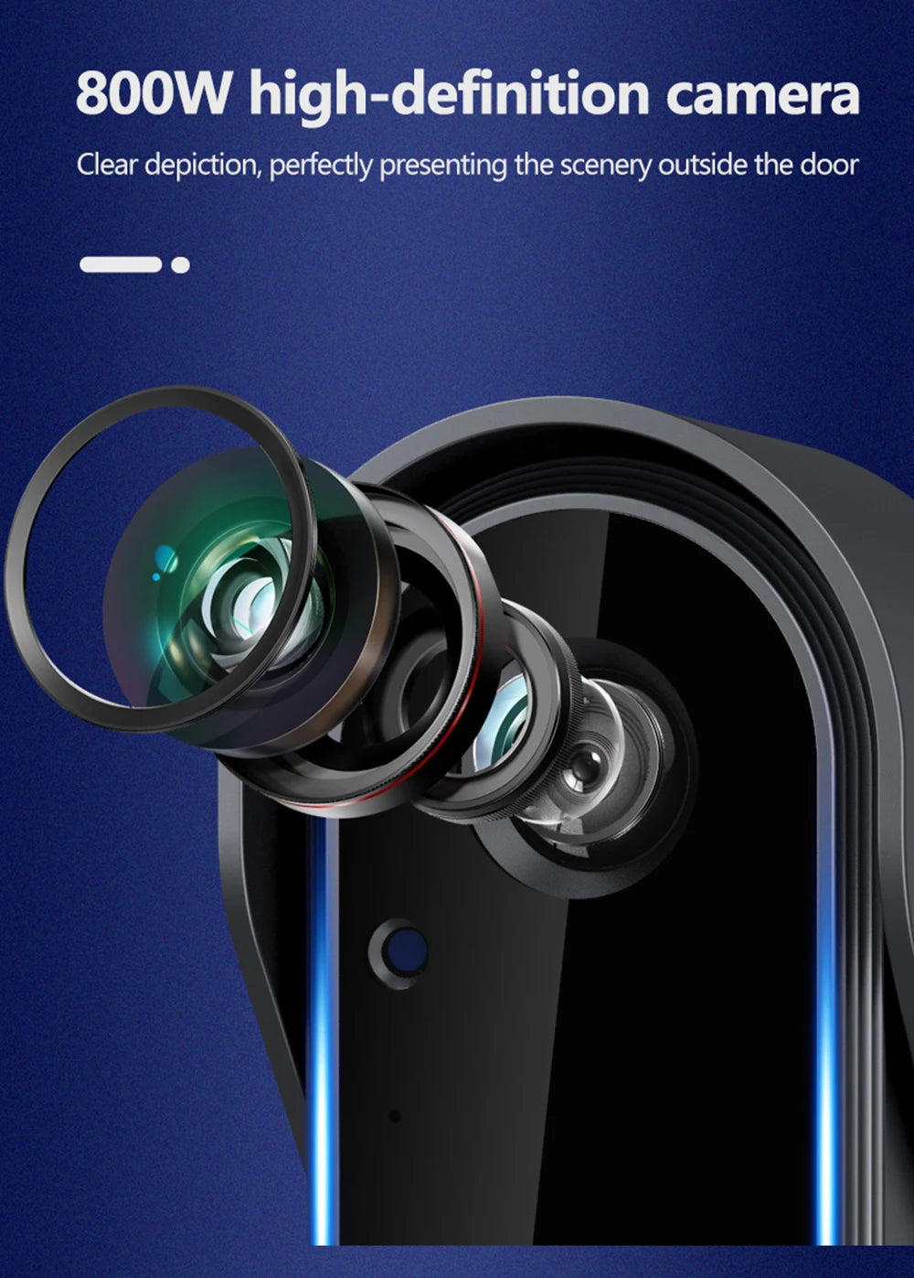 Close-up of a sleek black smart video doorbell lens, highlighting the high-definition camera technology.