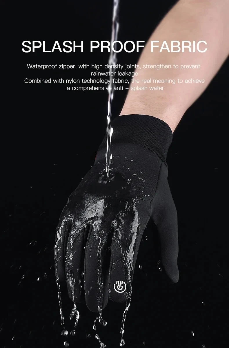 Water being poured over a black, waterproof touch-screen glove against a dark background.