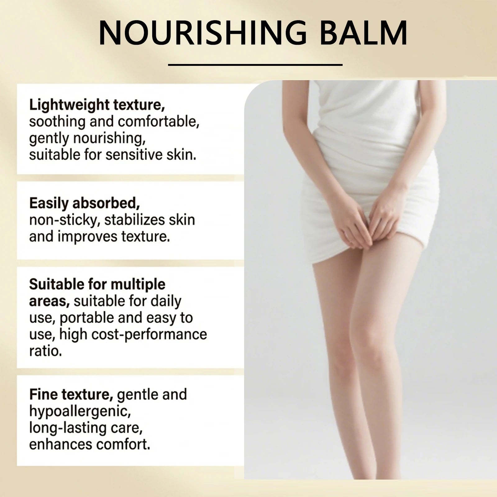 Nourishing skin balm. Lightweight, non-sticky, hypoallergenic formula for sensitive skin care and improved texture.