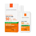 Oil control facial sunscreen fluid, SPF 50+, white bottle and box with orange accents, ultra-long UVA protection.