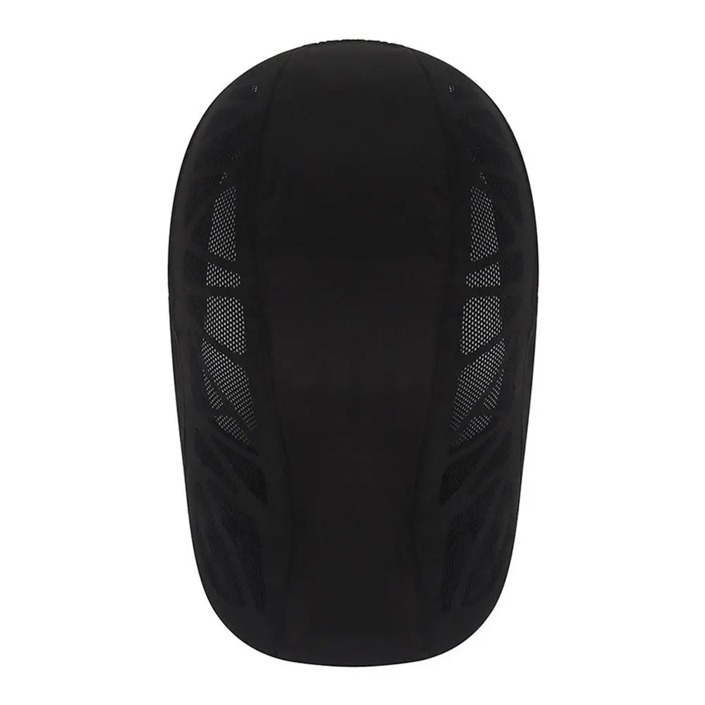 Top-down view of a black men's flat cap featuring breathable mesh side panels and a classic, structured shape.