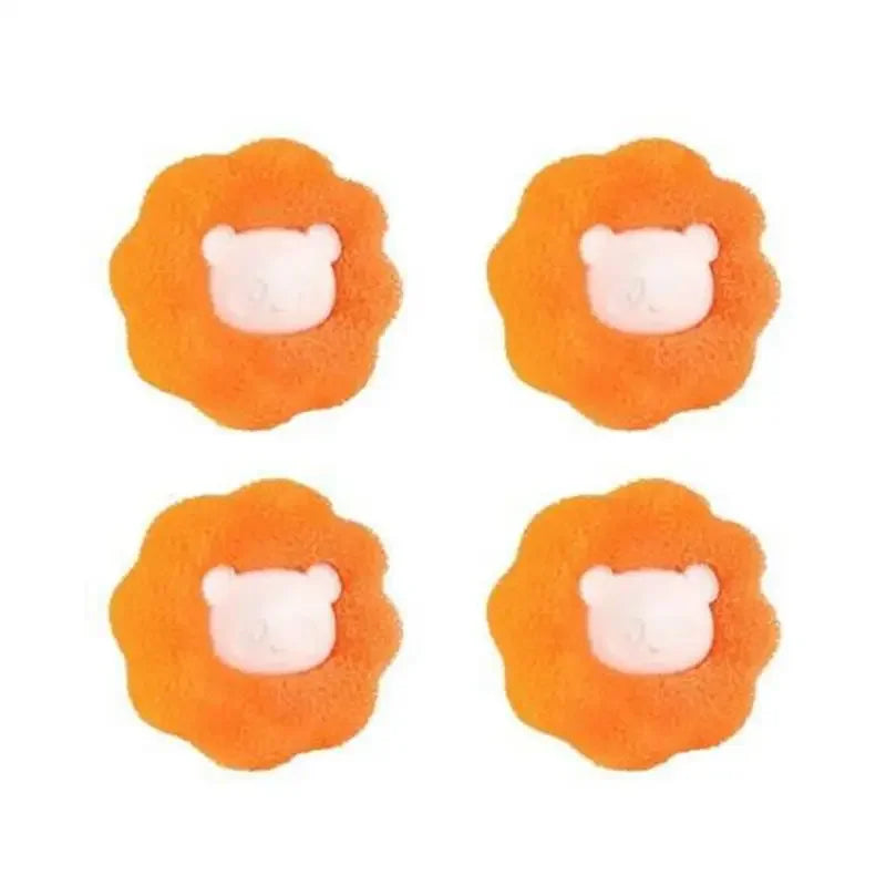 Four orange, fluffy flower-shaped hair clips, each featuring a cute white bear face in the centre.