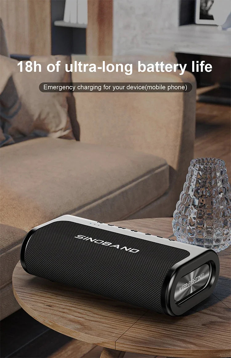 Black 80W portable Bluetooth speaker with a sleek, rounded design, resting on a wooden table.