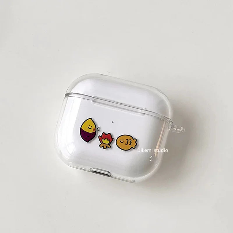 Clear protective case for AirPods 3, featuring cute illustrated food stickers. Smooth, durable plastic finish.