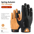 A pair of West Biking cycling gloves in black and orange with touch-screen fingertips and velcro wrist straps.