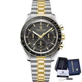 Pagani Design men's two-tone silver and gold chronograph watch with black dial, tachymeter bezel, and three sub-dials.